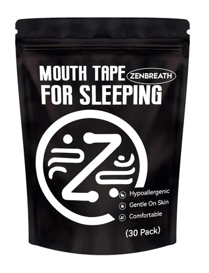 Packaging of ZenBreath Mouth Tape for Sleeping, indicating it is hypoallergenic and comfortable with a 30 pack quantity.