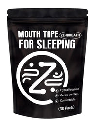 Packaging of ZenBreath Mouth Tape for Sleeping, indicating it is hypoallergenic and comfortable with a 30 pack quantity.